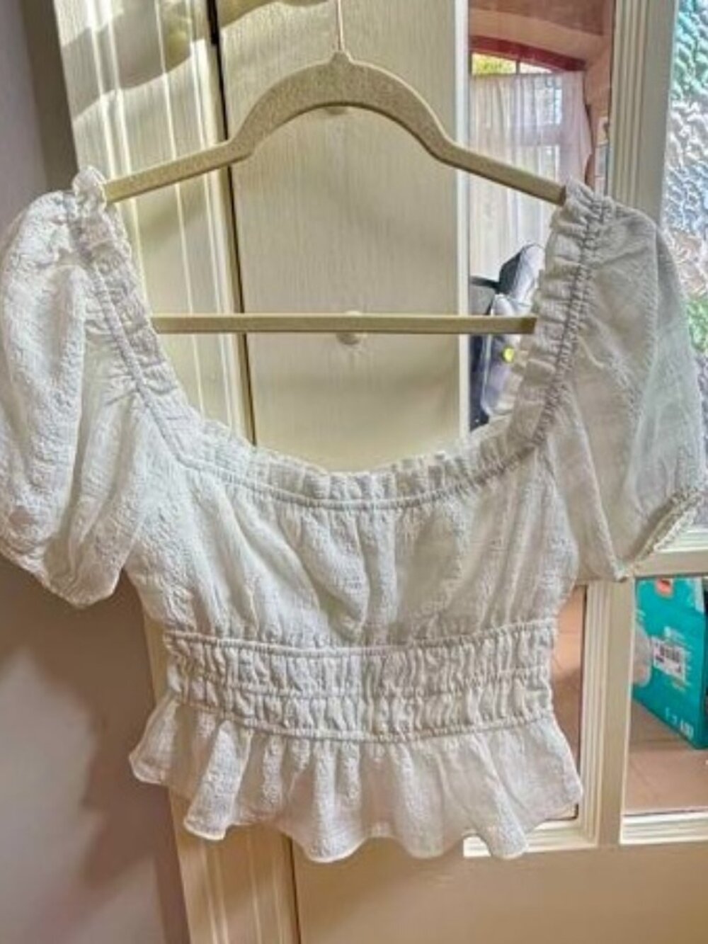 Cottagecore puff-sleeve ruched top blouse